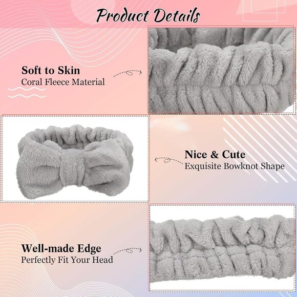 Facial Spa Headbands Flannel Bulk 24 Pcs Multicolor Sweet Style - Picture 3 of 6